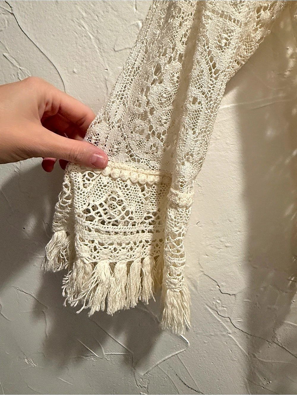 Nanette Lepore Lace Fringe Cardigan Cream Size 10 Like New - Picture 3 of 4